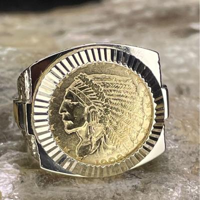 14 k and 999 gold ring with 1908 2 1/2 $ gold coin Reserve set