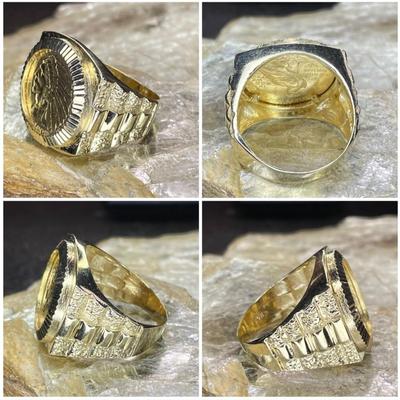 14 k and 999 gold ring with 1908 2 1/2 $ gold coin Reserve set
