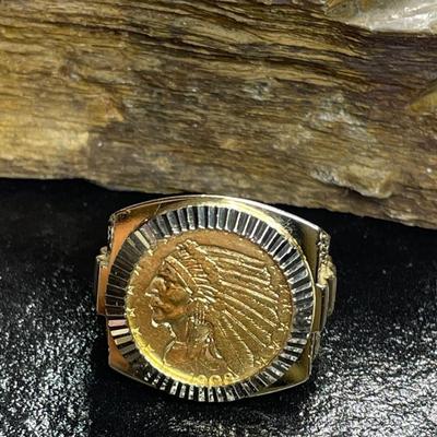 14 k and 999 gold ring with 1908 2 1/2 $ gold coin Reserve set