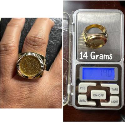 14 k and 999 gold ring with 1908 2 1/2 $ gold coin Reserve set