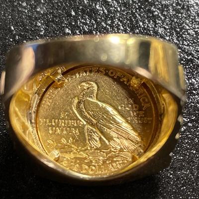 14 k and 999 gold ring with 1908 2 1/2 $ gold coin Reserve set