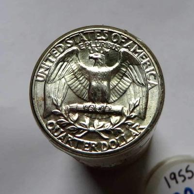 Bu Roll 1955 Washington 90 % silver Quarters