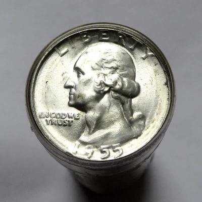 Bu Roll 1955 Washington 90 % silver Quarters