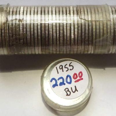 Bu Roll 1955 Washington 90 % silver Quarters