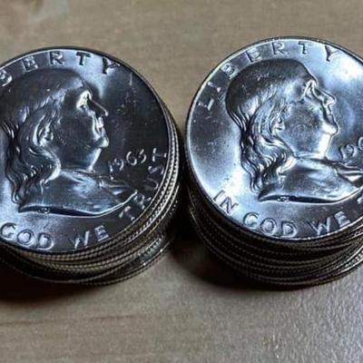 Bu Roll Franklin Half 90 % silver BU 1963