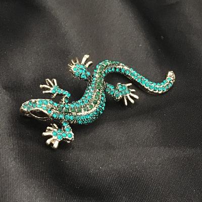 Jewelry Beautiful Turquoise Blue Rhinestone Lizard Pin Brooch