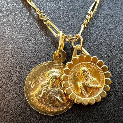 14 k Gold chain and religous pendants