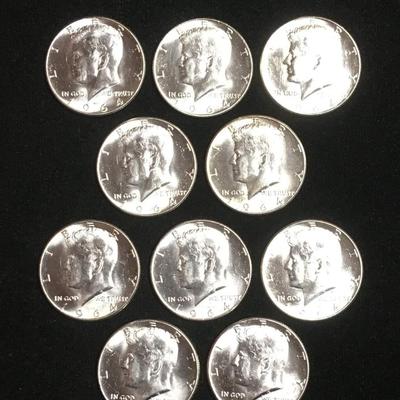 10 bu 1964 Kennedy half dollars