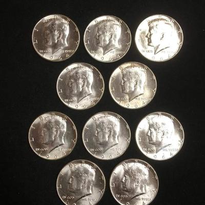 10 bu 1964 Kennedy half dollars