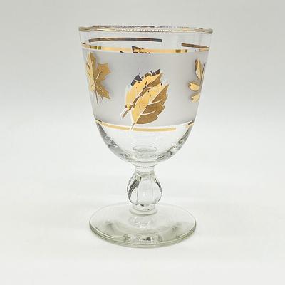 LIBBEY ~ Golden Foliage ~ Six (6) MCM Golden Leaf Frosted Water Goblets