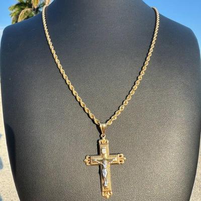14 k Gold cross & rope necklace Reserve set