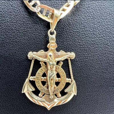 10 k Gold necklace w anchor 20 in reserve set