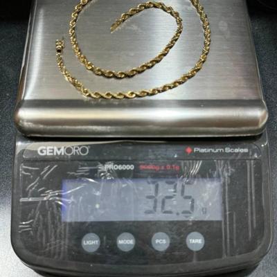 14 k Gold rope necklace 5mm 22 in