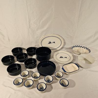 Collection of Blue/White Pottery Serving Items by Pfaltzgraff & More (K-JS)