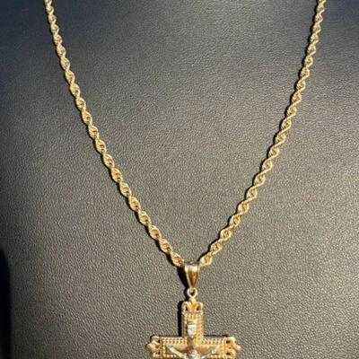 14 k Gold necklace and cross