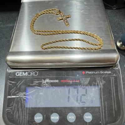 14 k Gold necklace and cross