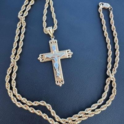 14 k Gold necklace and cross