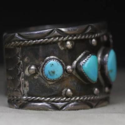 Sterling silver turquiose sighned cuff bracelet