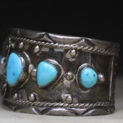 Sterling silver turquiose sighned cuff bracelet