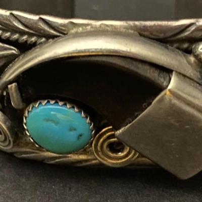 Sterling silver turquiose bear claw bracelet sighned
