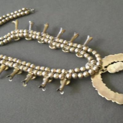 Sterling silver Red coral squash blossom native necklace reserve set