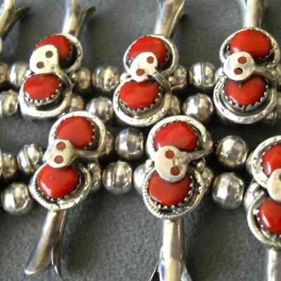 Sterling silver Red coral squash blossom native necklace reserve set