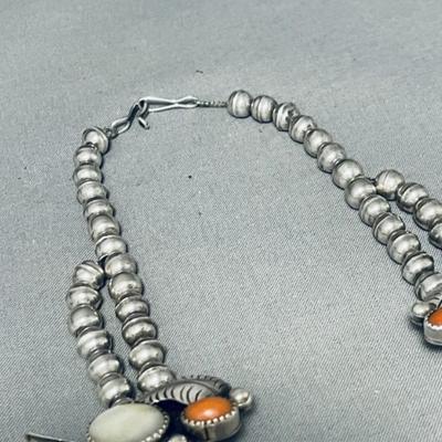 Sterling silver Red coral mother of pearl squash blossom necklace Reserve set