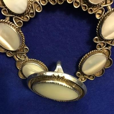 Sterling silver mother of pearl natice necklace ring earrings set Reserve set