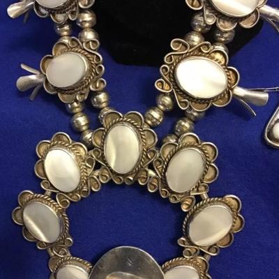 Sterling silver mother of pearl natice necklace ring earrings set Reserve set