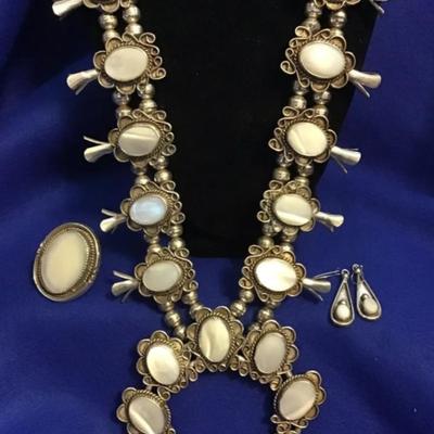 Sterling silver mother of pearl natice necklace ring earrings set Reserve set