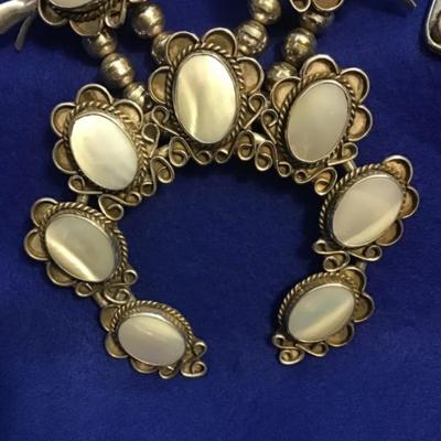 Sterling silver mother of pearl natice necklace ring earrings set Reserve set