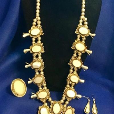Sterling silver mother of pearl natice necklace ring earrings set Reserve set