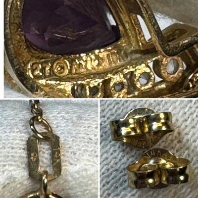14 k Gold and diamond sapphire necklace earing set