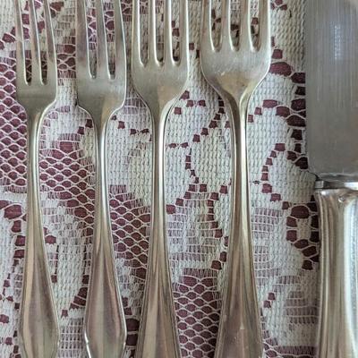 115 pc set for 12 of Elegant Art Nouveau Koch & Bergfeld 100 silverplate Rostfrei stainless steel blades and hostess completers