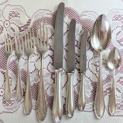 115 pc set for 12 of Elegant Art Nouveau Koch & Bergfeld 100 silverplate Rostfrei stainless steel blades and hostess completers