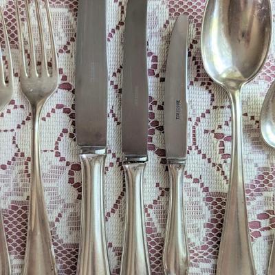 115 pc set for 12 of Elegant Art Nouveau Koch & Bergfeld 100 silverplate Rostfrei stainless steel blades and hostess completers