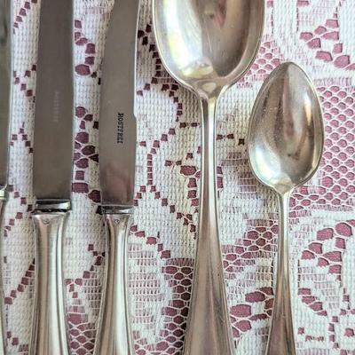 115 pc set for 12 of Elegant Art Nouveau Koch & Bergfeld 100 silverplate Rostfrei stainless steel blades and hostess completers