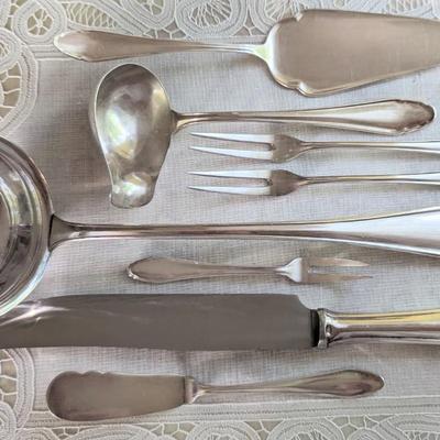 115 pc set for 12 of Elegant Art Nouveau Koch & Bergfeld 100 silverplate Rostfrei stainless steel blades and hostess completers