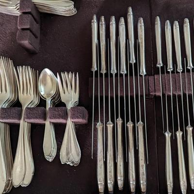 115 pc set for 12 of Elegant Art Nouveau Koch & Bergfeld 100 silverplate Rostfrei stainless steel blades and hostess completers