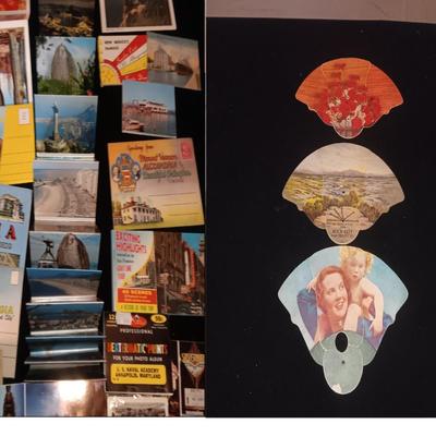 VINTAGE CARDBOARD ADVERTISING FANS & POSTCARDS