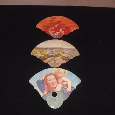 VINTAGE CARDBOARD ADVERTISING FANS & POSTCARDS
