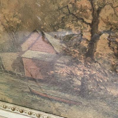 Framed Barn and Canoe Print, Unsigned and Unnumbered