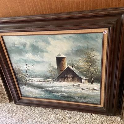 Framed Oil on Canvas Winter Farmland Landscape, Signed Vortropper