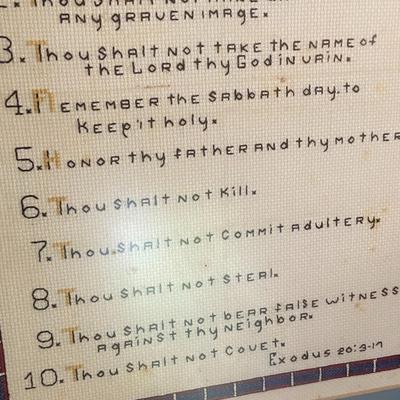 Framed Cross-Stitch of The Ten Commandments