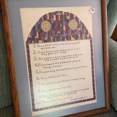 Framed Cross-Stitch of The Ten Commandments