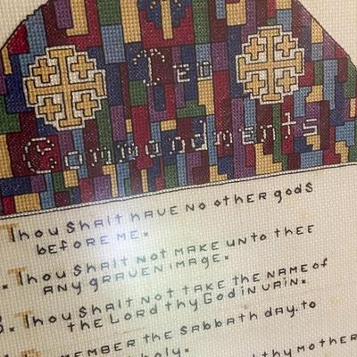 Framed Cross-Stitch of The Ten Commandments