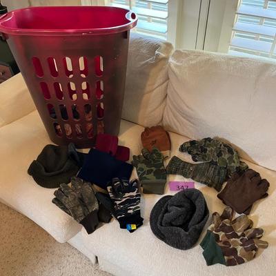 Laundry basket w/ gloves & other