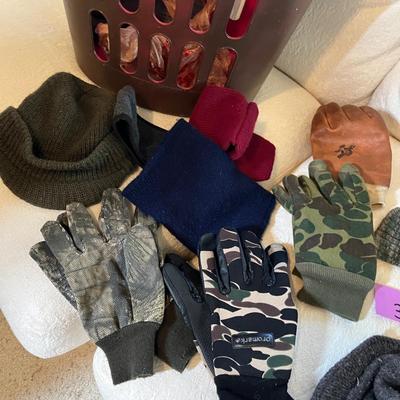 Laundry basket w/ gloves & other