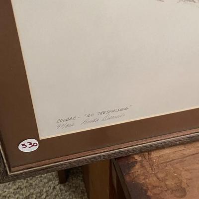 Framed "No Trespassing" Cougar Portrait Print, Signed Daniels and Numbered