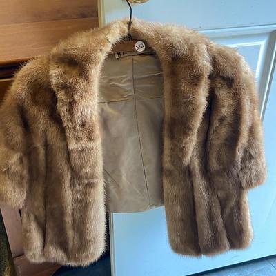 Monogrammed Mink Stole with Collar